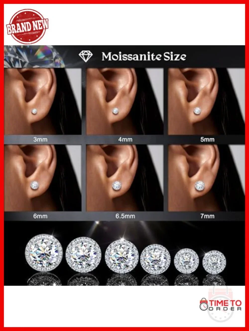 925 Sterling Silver Moissanite Stud Earrings Flat Back Screw Back Halo VVS1 D